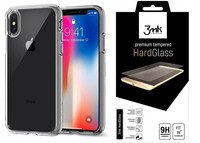 Pouzdro SPIGEN Ultra Hybrid Apple iPhone X Xs Clear Clear + 3MK Case Glass