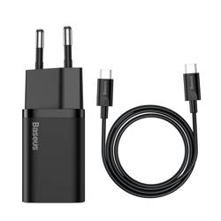 [PO VRÁCENÍ] Rychlá nabíječka Baseus Super Si Quick Charge 3.0 Power Delivery 25W 3A + USB Type C - USB Type C 3A kabel 1m černý (TZCCSUP-L01)