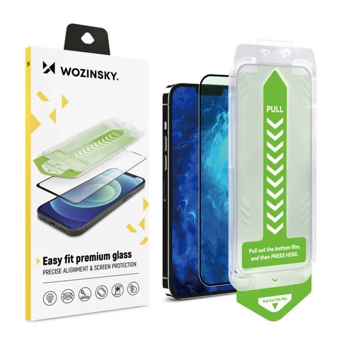 9H tvrzené sklo s montážním rámečkem pro iPhone 13 Pro Max Wozinsky Premium Glass - černé