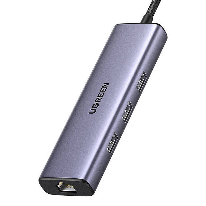 Adaptér 1v6 UGREEN CM512 USB-C na 3x USB A 3.0, HDMI, RJ45, převodník PD