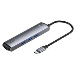 BASEUS Adaptér USB-C na 3XUSB HDMI RJ45 USB-C 6v1 stříbrný