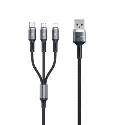 Kabel WK Design Gaming Series 3 v 1 s konektory USB – USB typu C / Lightning / micro USB 1,2 m 3A černý (WDC-150)
