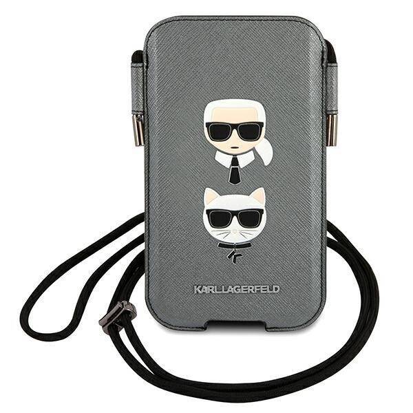 Karl Lagerfeld Kabelka KLHCP12LOPHKCG 6,7" šedá/šedá tvrdácase Saffiano Ikonik Karl&Choupette Head