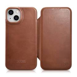 Kožené pouzdro iCarer CE Oil Wax Premium Leather Folio Kožené pouzdro pro iPhone 14 Flip Magnetic MagSafe Brown (AKI14220705-BN)