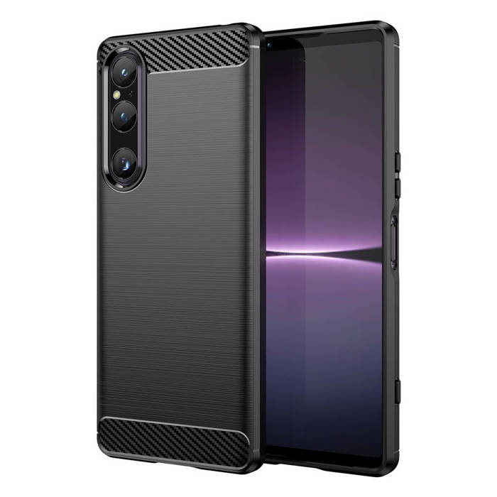 Kryt Carbon Case pro Sony Xperia 1 V flexibilní silikonový karbonový kryt černý