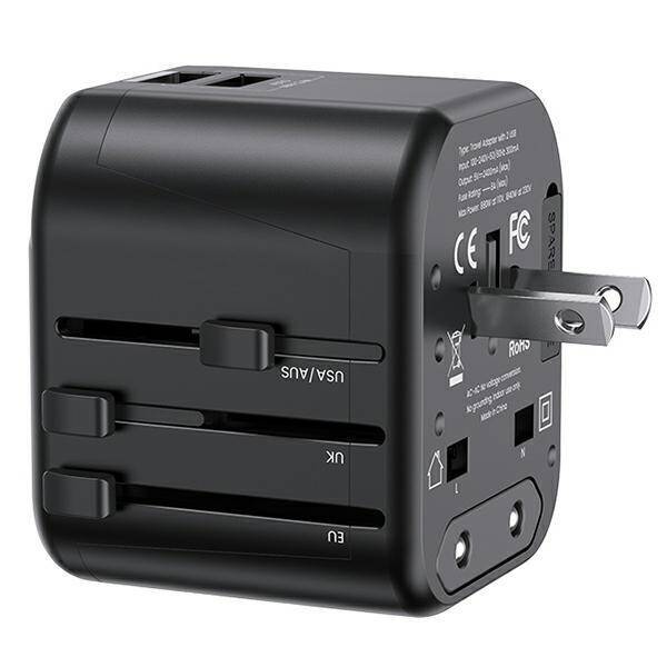 Nabíječka USAMS. 2xUSB T55 12W adaptér 4v1 US/AU/EU/UK černý/černý CC173TC01 (US-CC173) Cestovní nabíječka Univesal