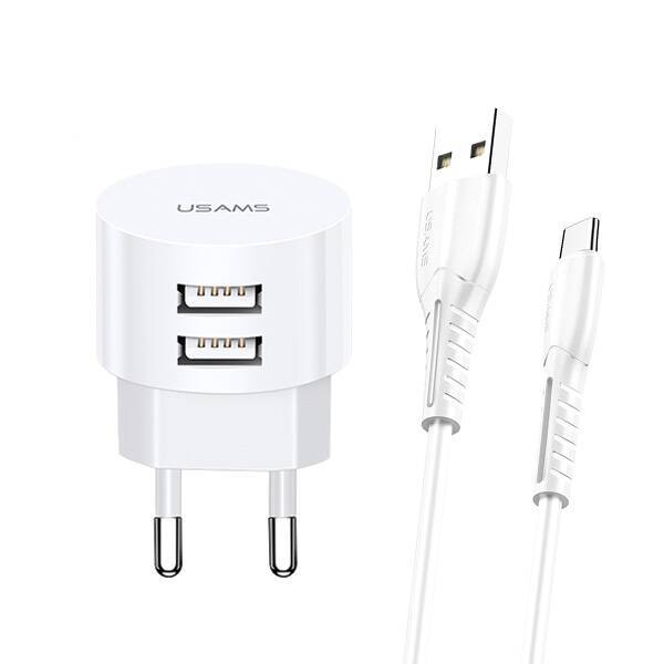 Nabíječka USAMS Network 2xUSB 2.1A Kabel MicroUSB Round Fast Charging White