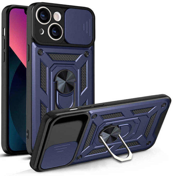 Obal Hybrid Armor Camshield obal iPhone 13 pancéřové pouzdro s krytem fotoaparátu modré barvy Case