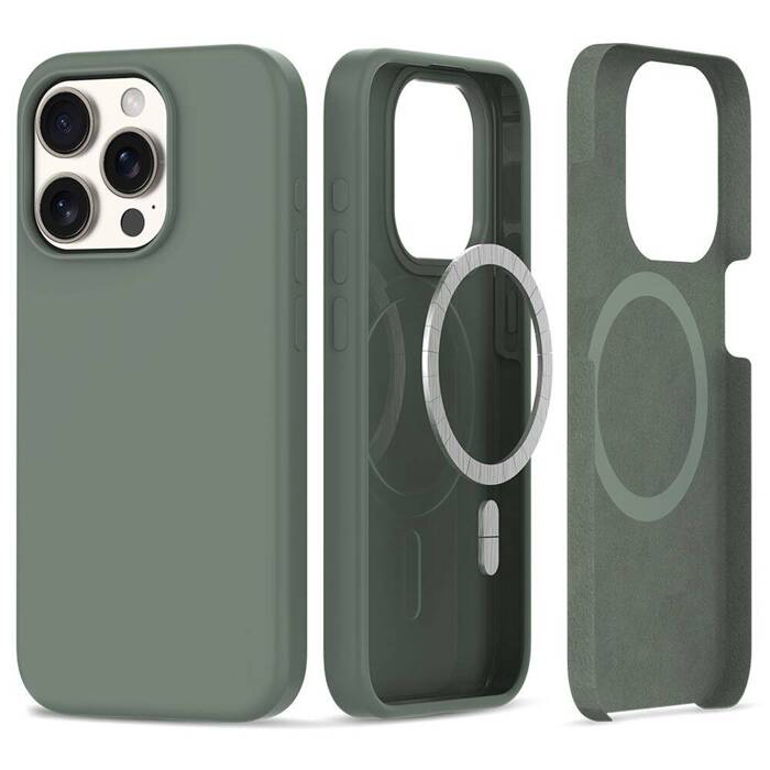 Obal Tech-protect Silicone MagSafe IPhone 15 Pro Olive Case