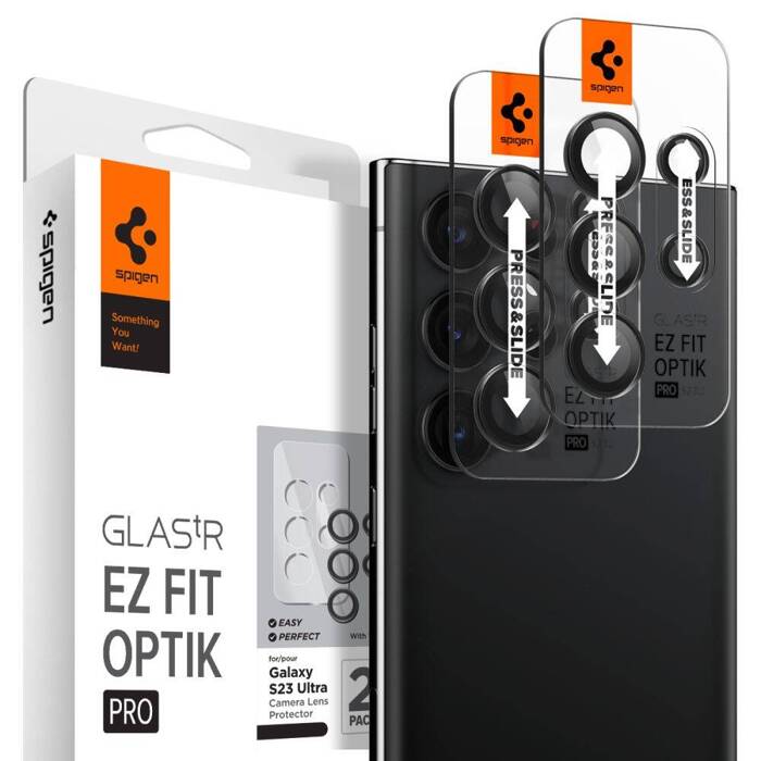 Ochrana fotoaparátu Spigen Optik.tr "ez Fit" Camera Protector 2-pack Galaxy S23 Ultra Black