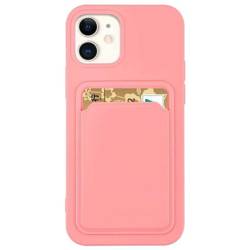 Pouzdro Card Case silikonový pouzdro peněženka s kapsou na karty a doklady pro Samsung Galaxy A12 pink Case