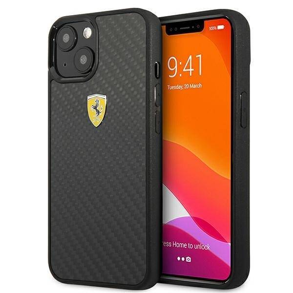 Pouzdro FERRARI Apple iPhone 13 Mini On Track Real Carbon Black Hardcase