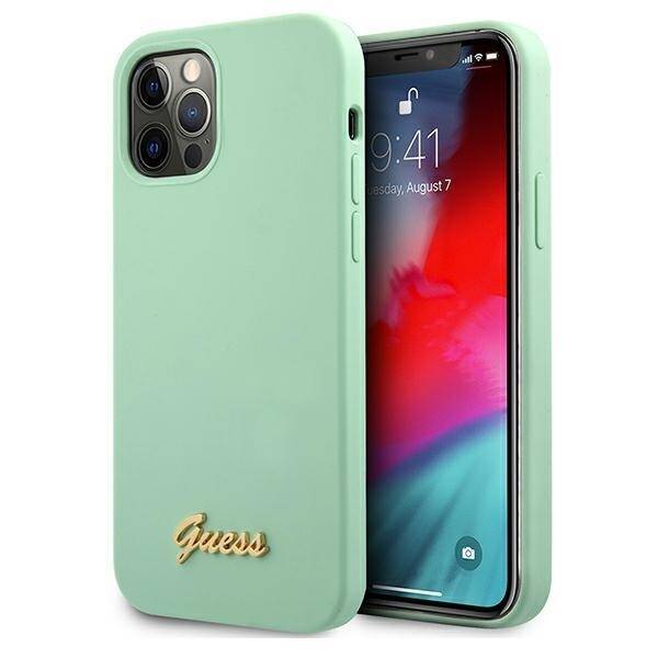 Pouzdro GUESS Apple iPhone 12 12 Pro Metal Logo Script GUHCP12MLSLMGGN Green Hardcase