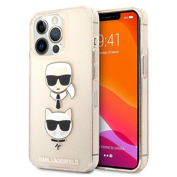 Pouzdro KARL LAGERFELD Apple iPhone 13 13 Pro Glitter Karl`s & Choupette Golden Hardcase