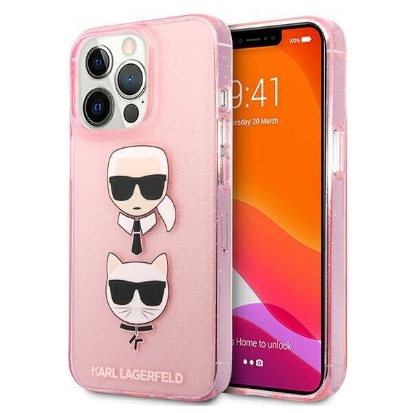 Pouzdro KARL LAGERFELD Apple iPhone 13 13 Pro Glitter Karl`s & Choupette Pink Hardcase