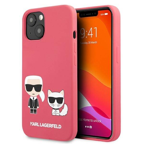 Pouzdro KARL LAGERFELD Apple iPhone 13 Mini silikonové Karl &amp; Choupette Pink Hardcase