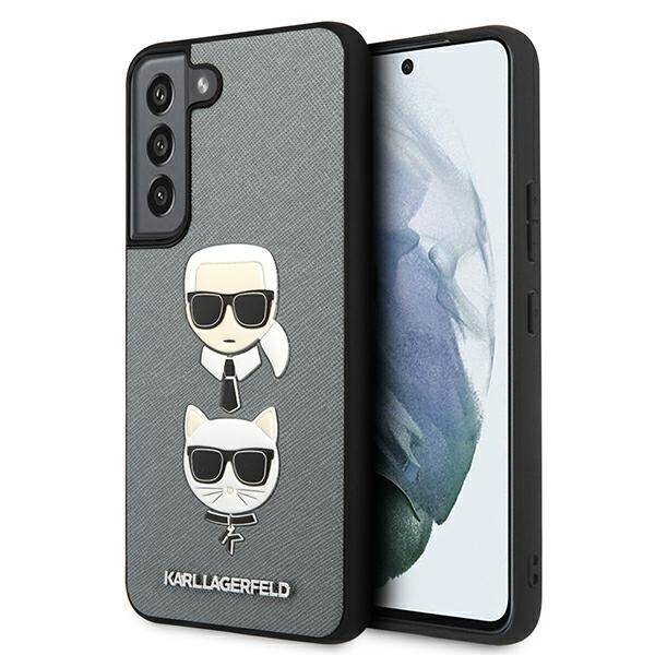 Pouzdro KARL LAGERFELD Samsung Galaxy S22 Plus Saffiano Karl & Choupette Head Silver Case