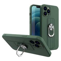 Pouzdro Prsten Case silikonový pouzdro s držákem prstem a stojánkem pro Samsung Galaxy A72 4G tmavě zelený Case