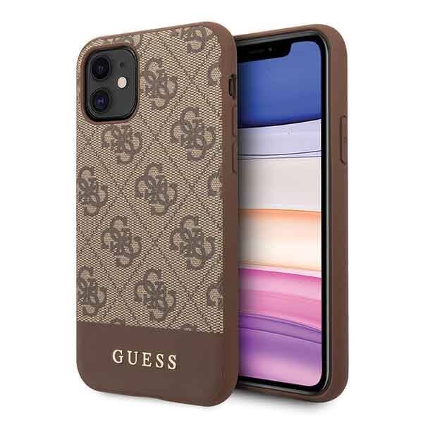 Pouzdro guess Apple iPhone 11 hnědé/hnědé pevné pouzdro 4G Stripe Collection Case