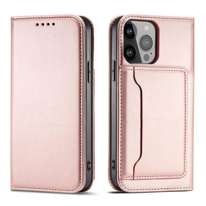 Pouzdro na magnetické karty pro Samsung Galaxy S23 Ultra Cover with Flip Wallet Stand Pink