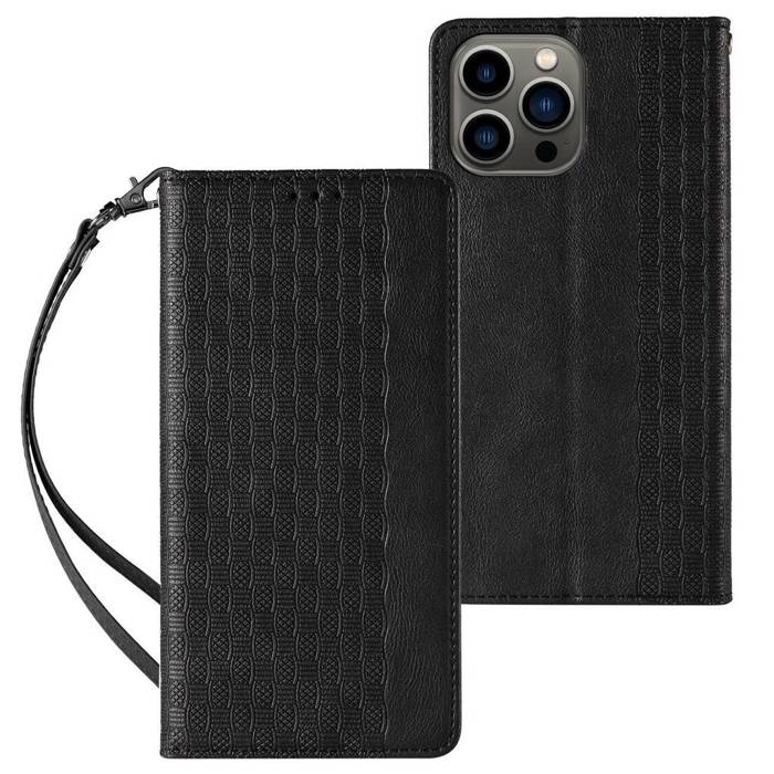 Pouzdro s magnetickým popruhem pro Samsung Galaxy S23 Flip Wallet Mini Lanyard Stand Black