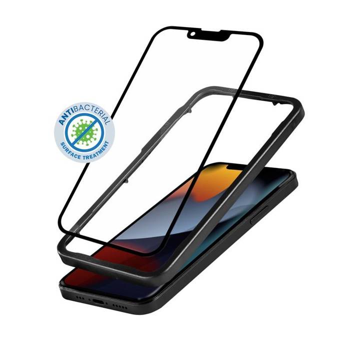 Tempered Glass CRONG iPhone 13 mini Antibakteriální 3D Armor Glass - 9H celá obrazovka + instalační rámeček