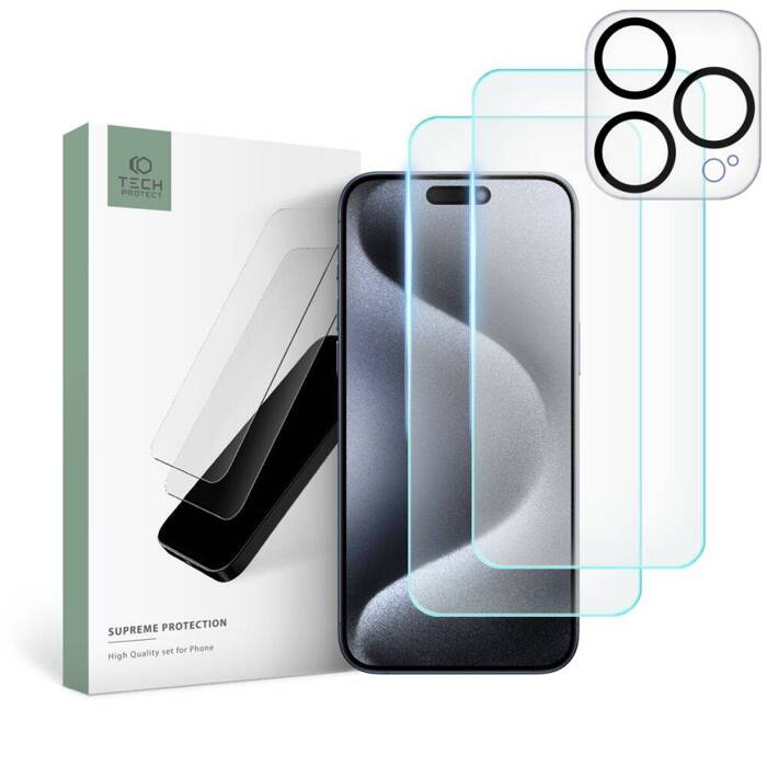 Tempered Glass Tech-protect Supreme Set iPhone 15 Pro Max Clear