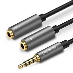 UGREEN Audio Splitter Kabel AUX Mini Jack 3,5 mm pro sluchátka s mikrofonem 20 cm černý šedý