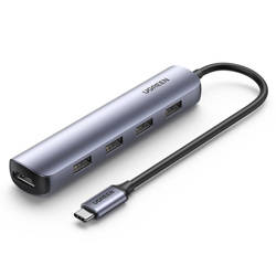 Ugreen adaptér USB typu C - HDMI / 4 x USB šedý (CM417)