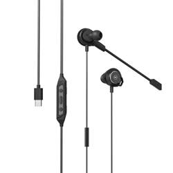 WK Design sluchátka s herním měničem hlasu do uší (zvukové efekty) Dálkové ovládání mikrofonu USB typu C černé (Y28 černé)