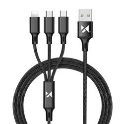Wozinsky 3v1 USB kabel - USB Typ C / micro USB / Lightning 2,8A 1,25 m černý