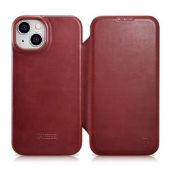 iCarer CE Oil Wax Premium Leather Folio Case Kožené pouzdro pro iPhone 14 Flip Magnetic MagSafe Red (AKI14220705-RD)