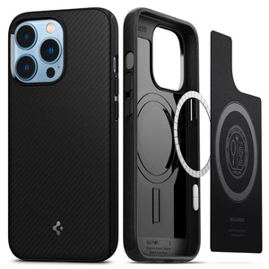 Spigen iPhone 13 Pro Mag Armor MagSafe MATTE Schwarz Case + Tempered Glass Spigen Glas.Tr Slim