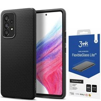 Hülle Spigen Liquid Air Samsung Galaxy A53 5G MATTE Schwarz + Glas 3mk Flexibles Glas Lite