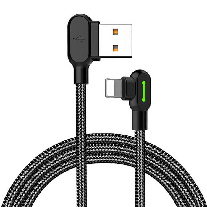 Angle USB Lightning Cable Mcdodo CA-4671 LED, 1.2m (Black)