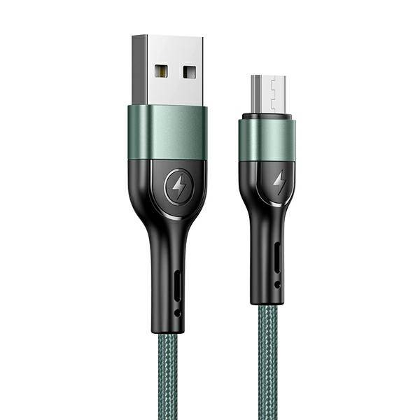 Cable Braided USAMS MicroUSB USB-A 2A U55 1m Green