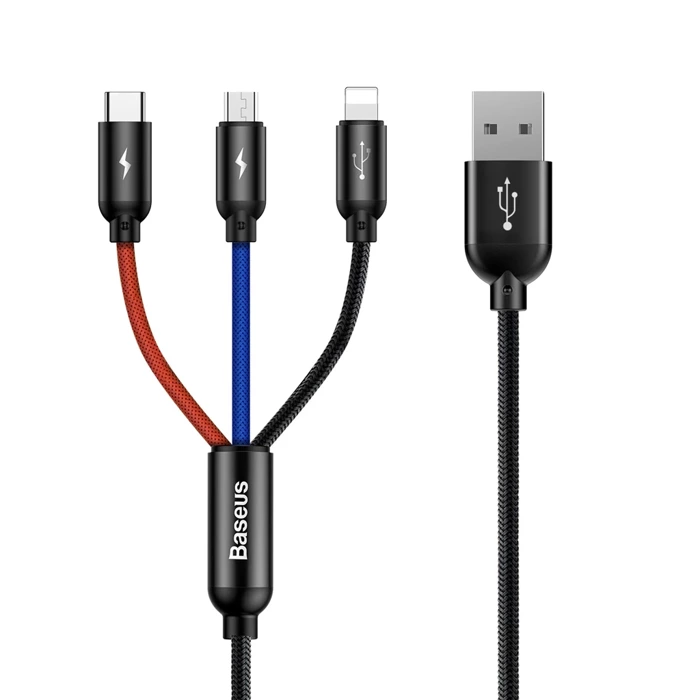 Cable USB Baseus 3in1 USB-C Lightning Micro 3.5A 0.3m black