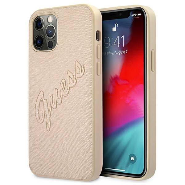 Case GUESS Apple iPhone 12 12 Pro Saffiano Vintage Script Gold Hardcase