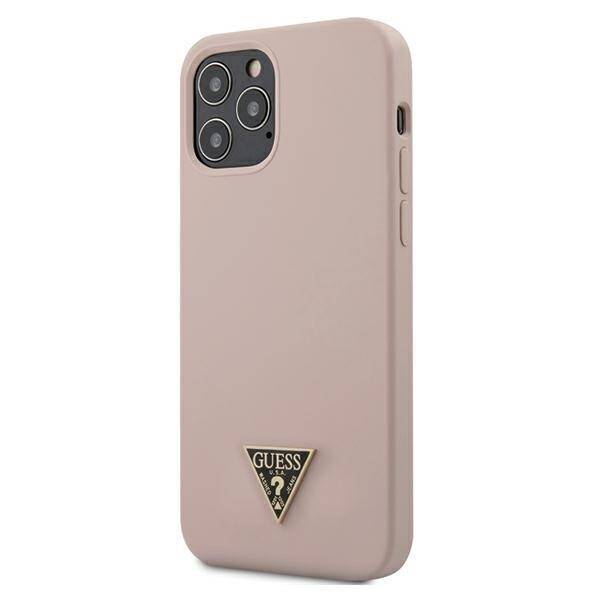 Case GUESS Apple iPhone 12 12 Pro Silicone Triangle Logo Pink Hardcase