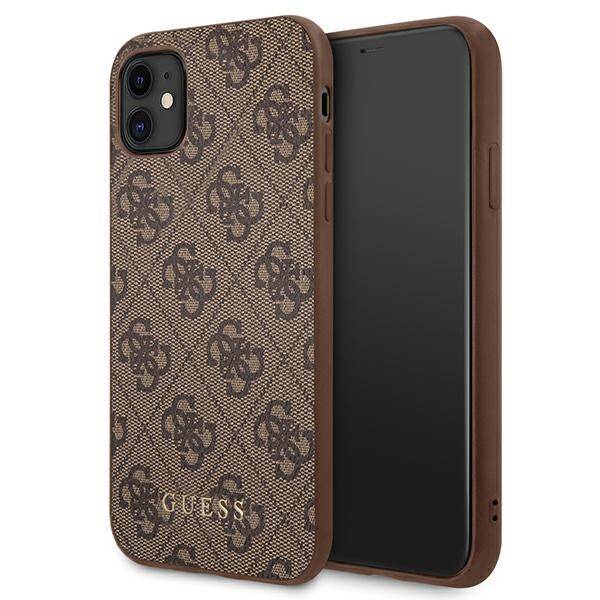 Case Guess GUHCN61G4GFBR iPhone 11 6.1" brown/brown hard case 4G Metal Gold Logo