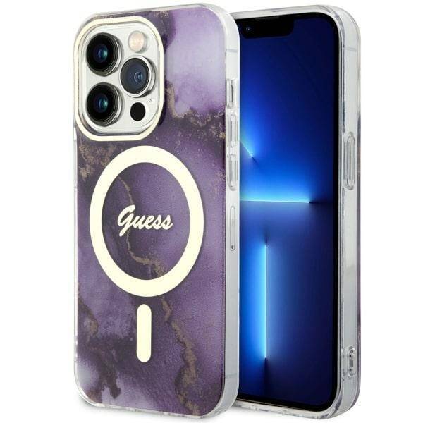 Case Guess GUHMP14LHTMRSU iPhone 14 Pro 6.1" purple/purple hardcase Golden Marble MagSafe Case