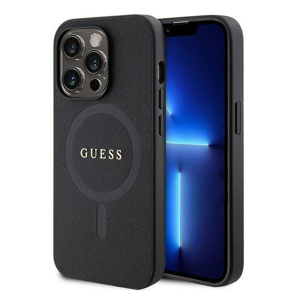 Case Guess GUHMP15XPSAHMCK iPhone 15 Pro Max 6.7" black/black hardcase Saffiano MagSafe Case