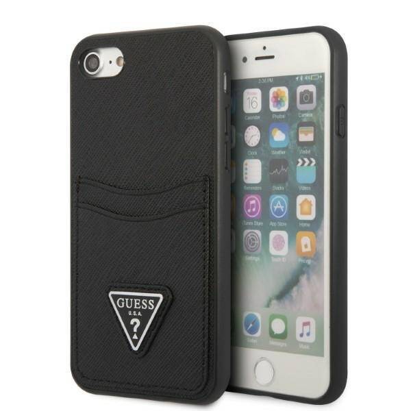 Case Guess iPhone 7/8 Se 2020 / Se 2022 Hardcase Black/black Hardcase Saffiano Triangle Logo Cardslot Case