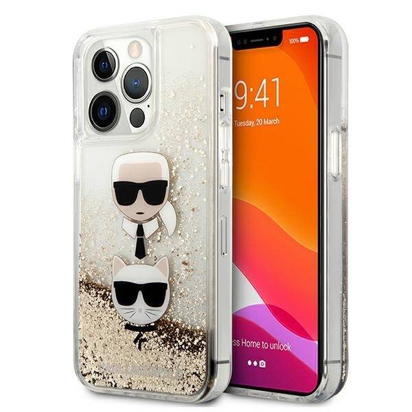 Case KARL LAGERFELD Apple iPhone 13 13 Pro Liquid Glitter Karl&amp;Choupette Head Gold Hardcase