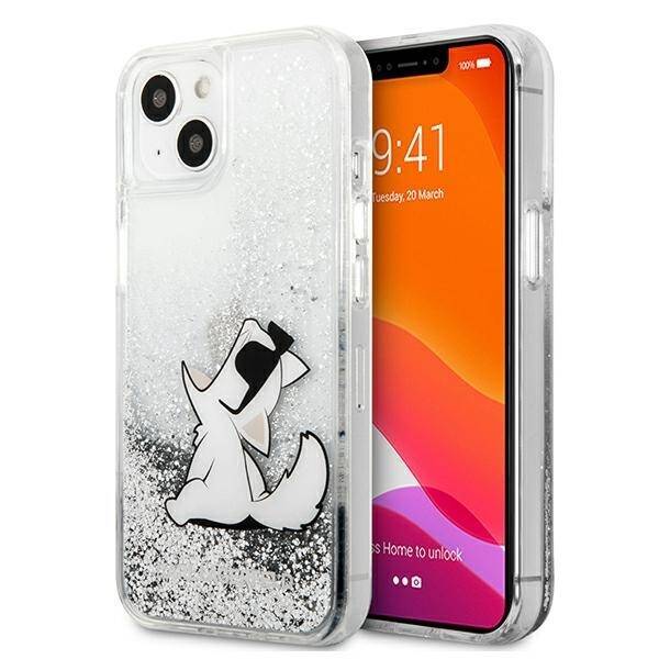 Case KARL LAGERFELD Apple iPhone 13 Mini Liquid Glitter Choupette Fun Silver Hardcase