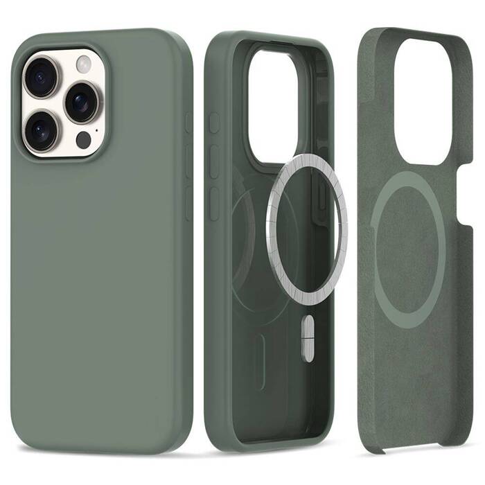 Case Tech-protect Silicone MagSafe IPhone 15 Pro Olive Case