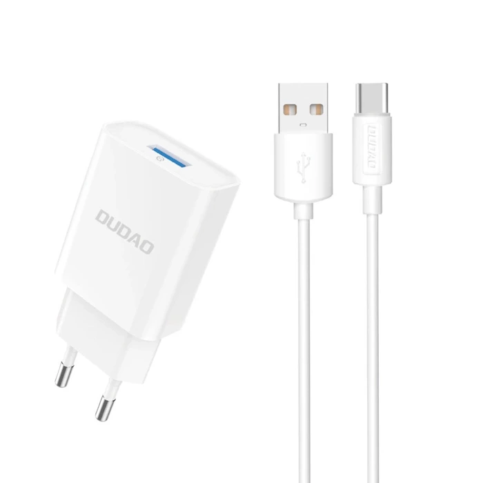 Dudao EU USB 5V/2.4A charger QC3.0 Quick Charge 3.0 + cable USB Type C white (A3EU + Type-c white)