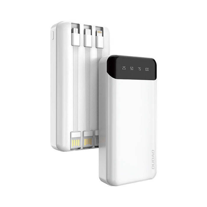 Dudao capacious powerbank with 3 built-in cables 20000mAh USB Type C + micro USB + Lightning white (Dudao K6Pro+)