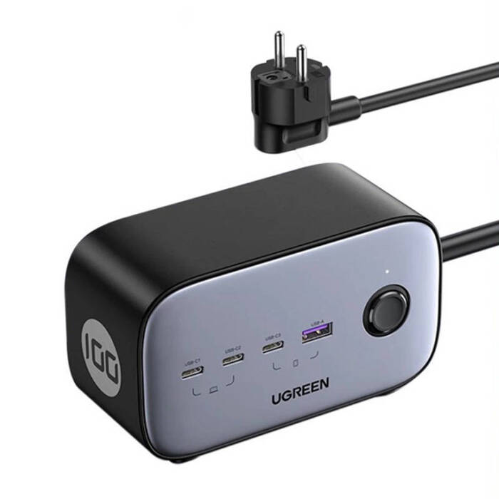 EU power strip UGREEN CD270, 3x USB-C, 1x USB-A , 2x AC, 100W, 1.8m Cable USB-C to Micro USB UGREEN 15232, 1m (black)