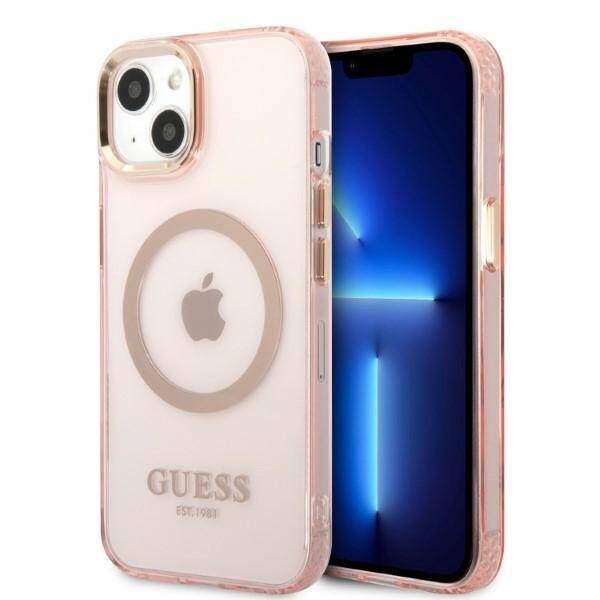 Guess GUHMP13MHTCMP iPhone 13 6.1" pink/pink hard case Gold Outline Translucent MagSafe